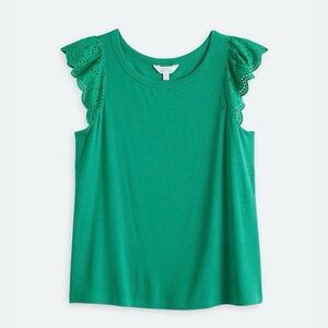 Market & Spruce Everly Short Sleeve Eyelet Mixed Media Ribbed Tee